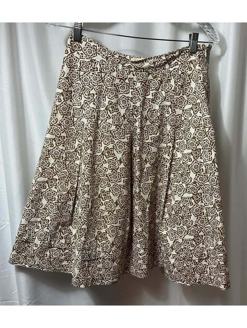 Brown & Ivory Floral A-Line Midi Skirt Size 4 Cotton boho preppy cottagecore